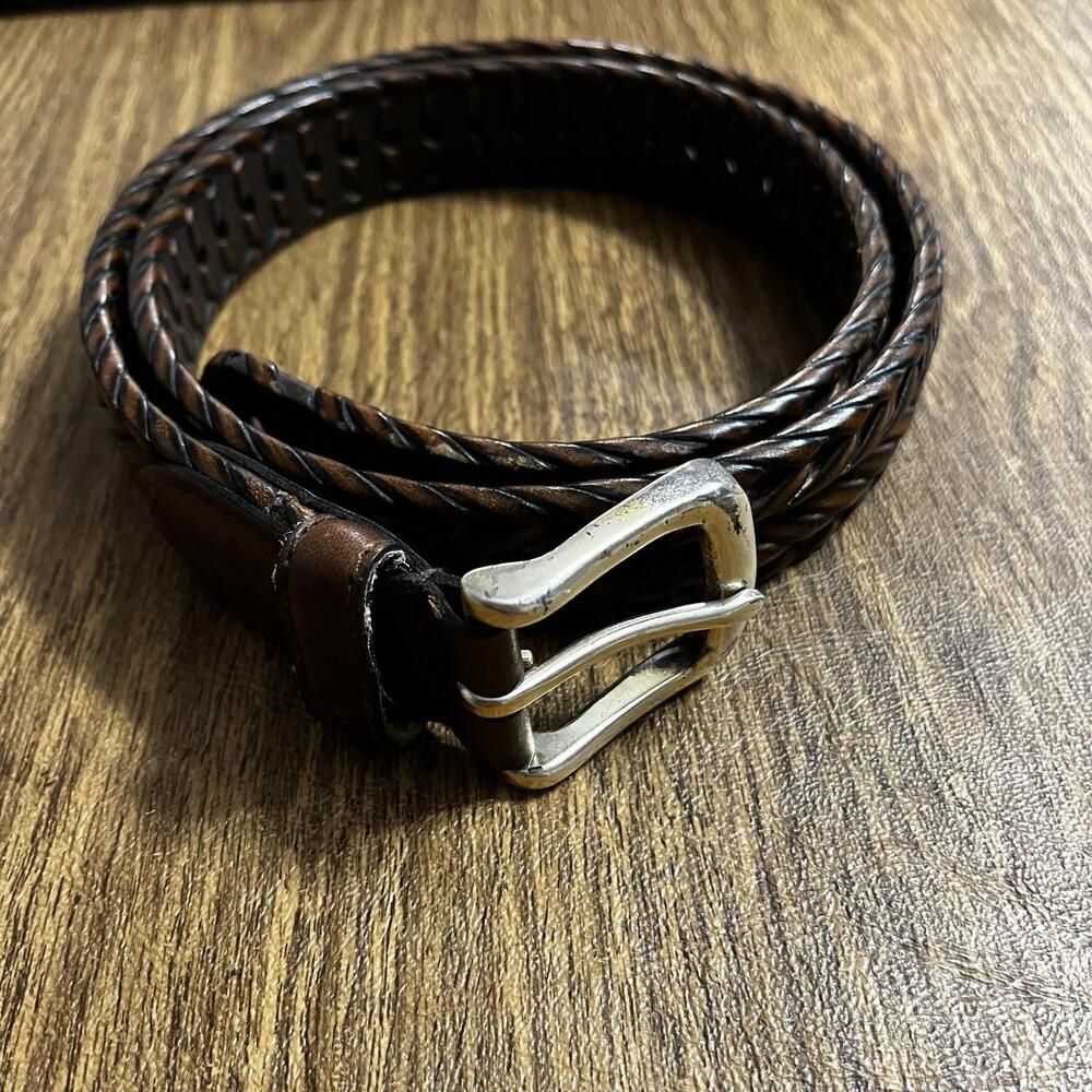 Genuine Leather Belt Womens Size 32 Weaved Laced Western 2 Toned‎ Brown Hippie